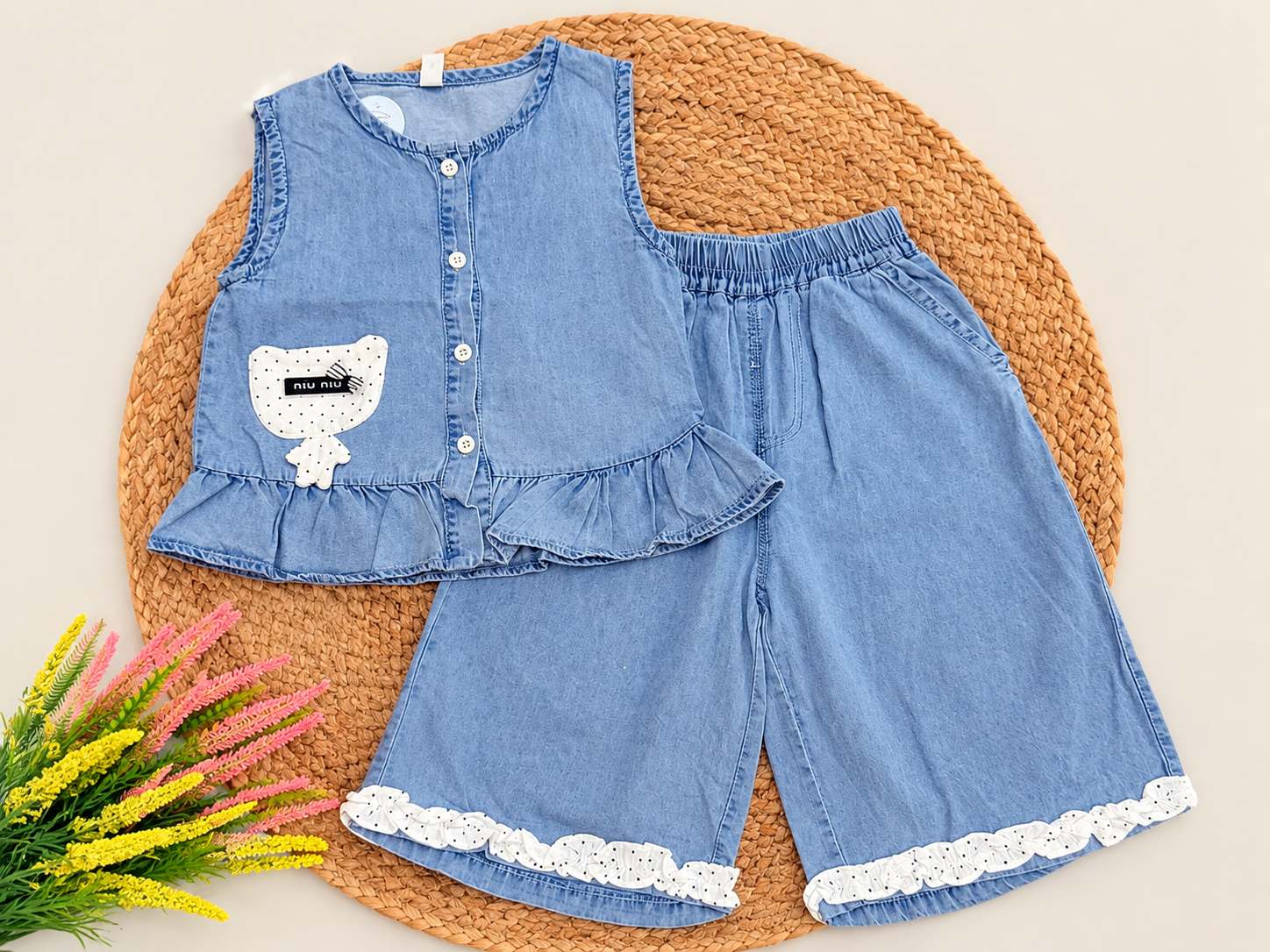 Girls’ Denim Ruffle Cord Set