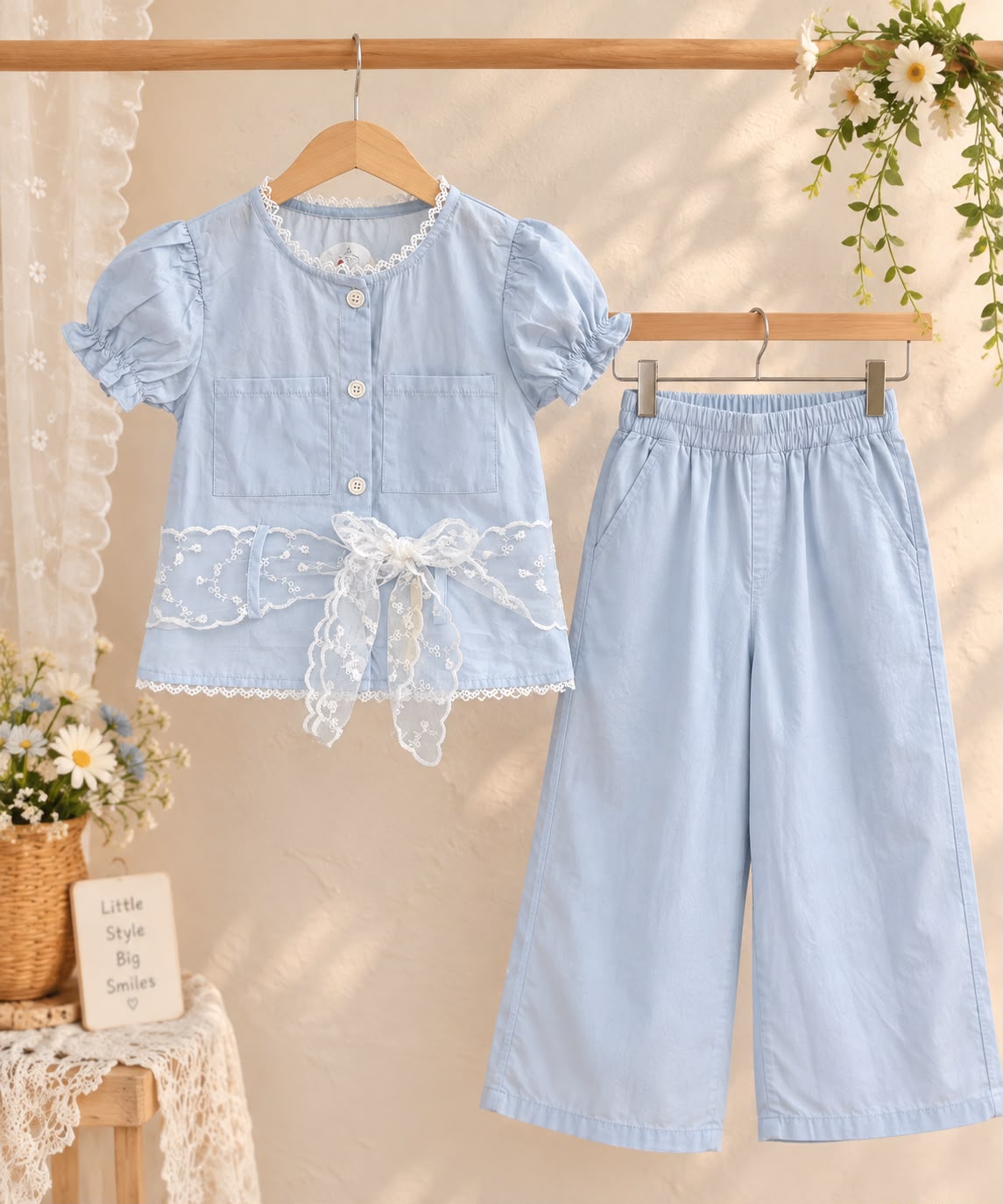 Blue Lace Bow Co-ord Set