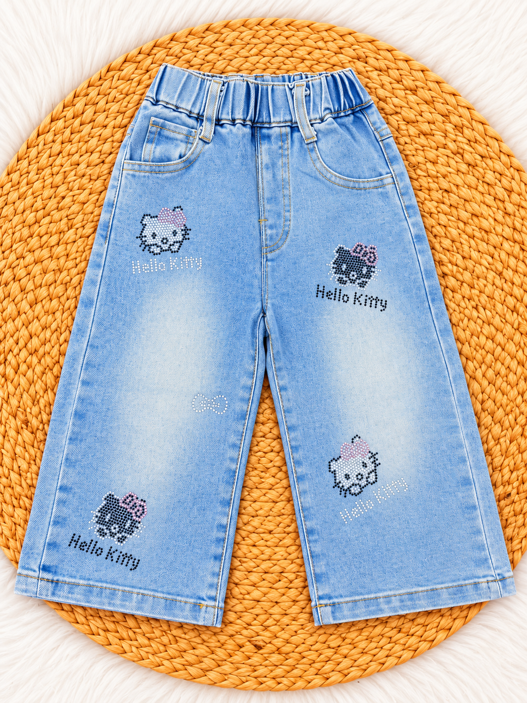 Light Blue Denim Jeans with kitty Character Embroidery