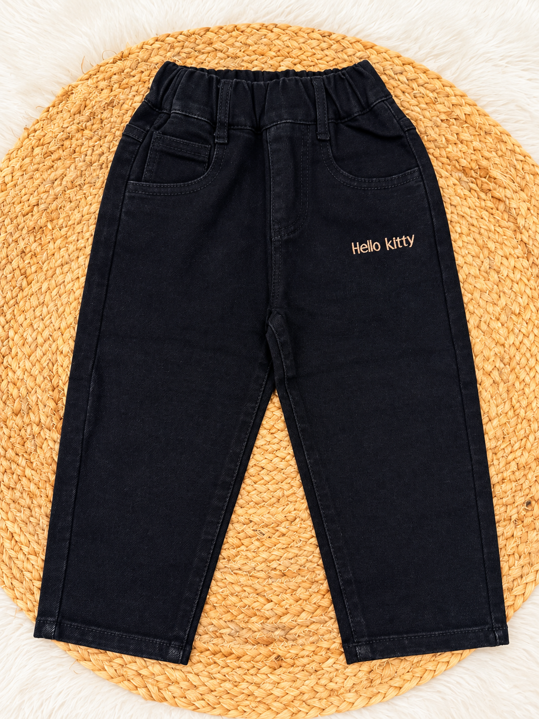 Black Denim Jeans with Character Embroidery