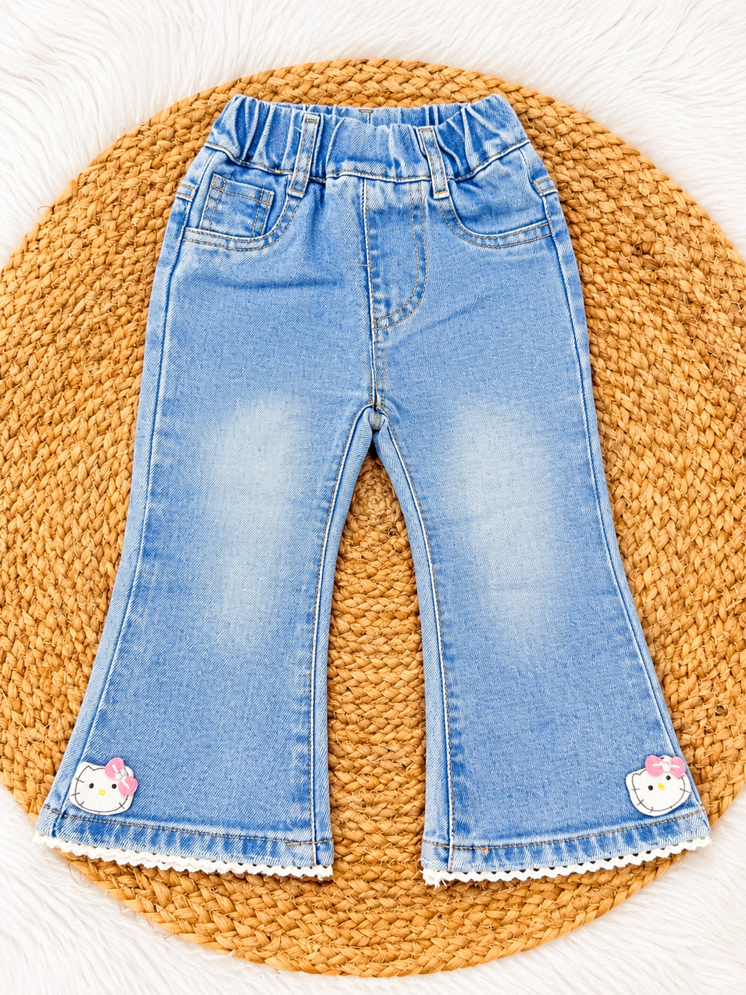 Light Blue kitty Patch Flared Denim Jeans