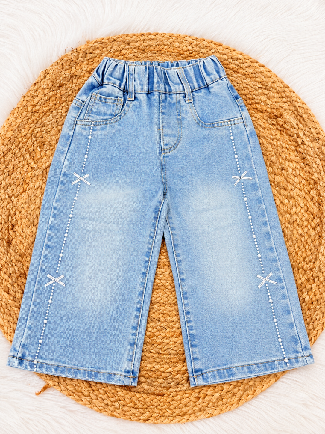 Light Blue Bow Detail Denim Pants